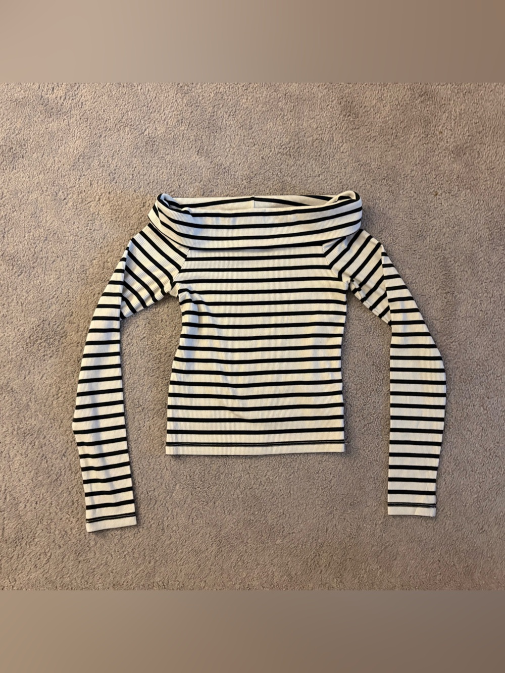 American Eagle Outfitters Black & White Striped Off-Shoulder Long Sleeve Top